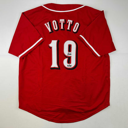 Facsimile Autographed Joey Votto Cincinnati Red Reprint Laser Auto Baseball Jersey Size Men's XL