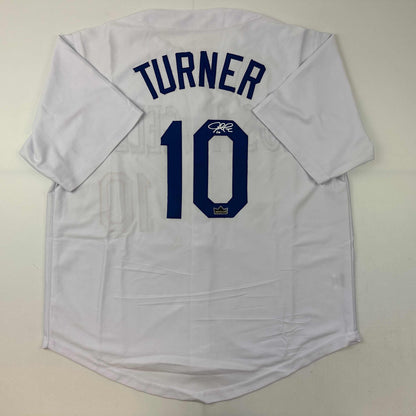 Facsimile Autographed Justin Turner Los Angeles LA White Reprint Laser Auto Baseball Jersey Size Men's XL