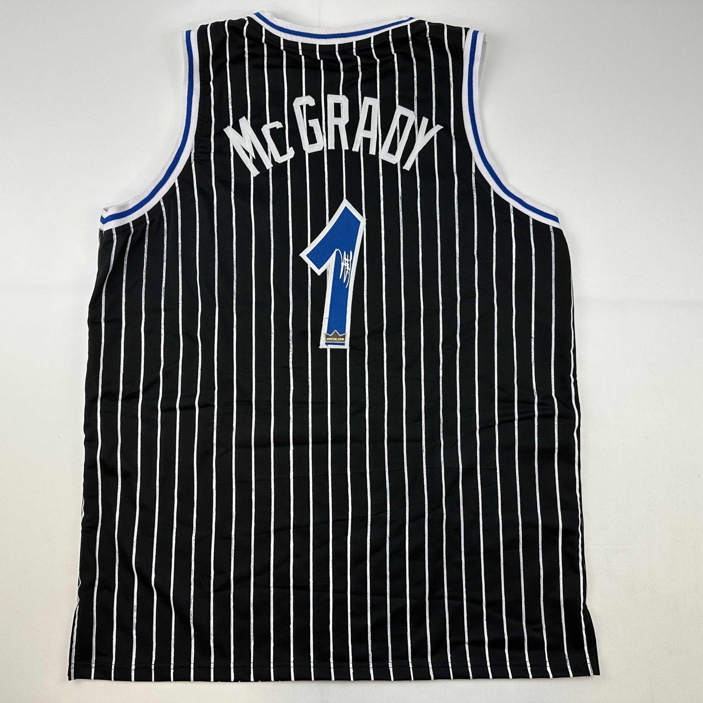 Facsimile Autographed Tracy McGrady Orlando Black Pinstripe Reprint Laser Auto Basketball Jersey Size Men's XL