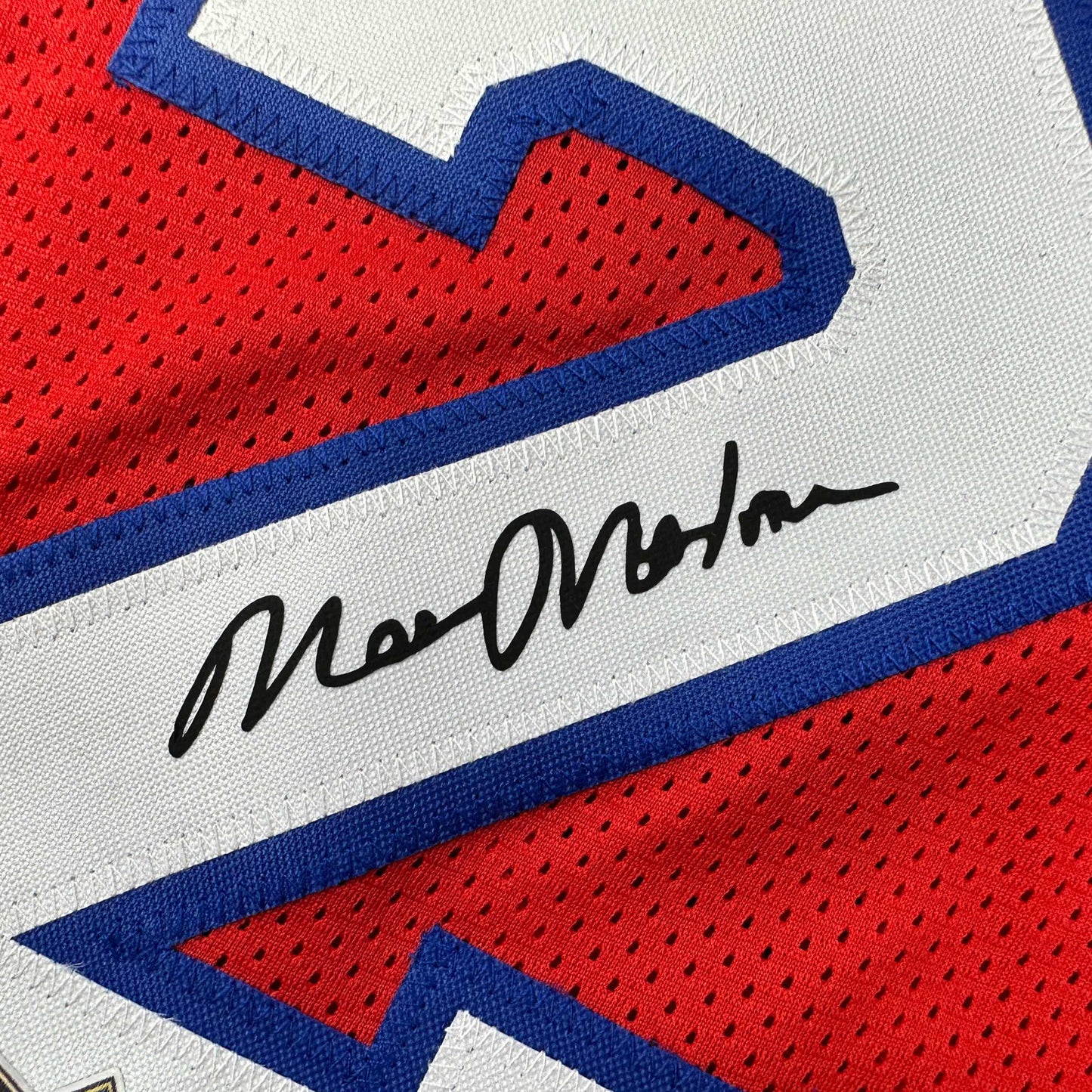 Facsimile Autographed Moses Malone Philadelphia Red Reprint Laser Auto Basketball Jersey Size Men's XL
