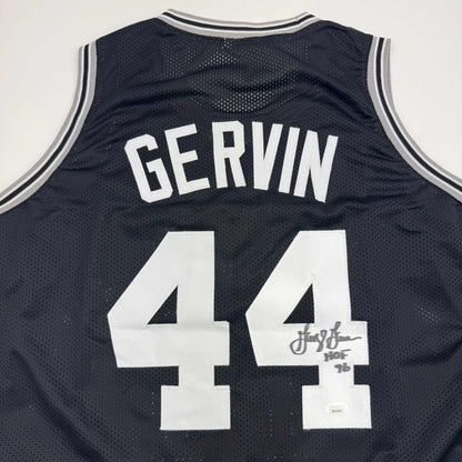 Autographed/Signed George Gervin San Antonio Black Basketball Jersey Beckett BAS COA