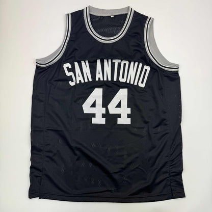 Autographed/Signed George Gervin San Antonio Black Basketball Jersey Beckett BAS COA