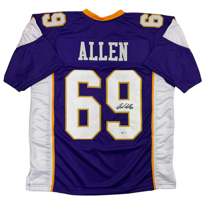 Autographed/Signed Jared Allen Minnesota Purple Football Jersey Beckett BAS COA