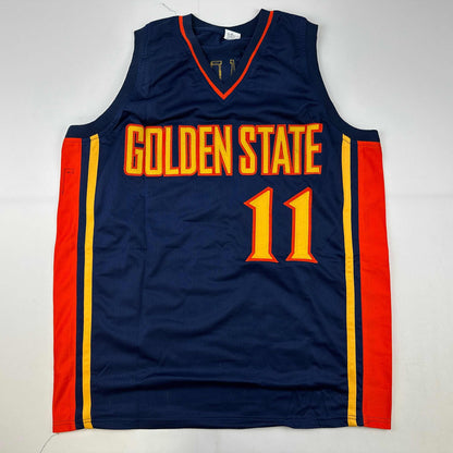 Facsimile Autographed Klay Thompson Golden State Navy Blue Retro Reprint Laser Auto Basketball Jersey Size Men's XL