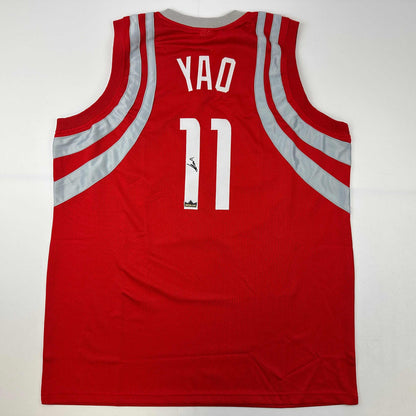 Facsimile Autographed Yao Ming Houston Red Reprint Laser Auto Basketball Jersey Size Men's XL