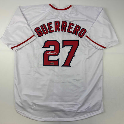 Facsimile Autographed Vladimir Guerrero Sr. Vlad Los Angeles LA Anaheim White Reprint Laser Auto Baseball Jersey Size Men's XL
