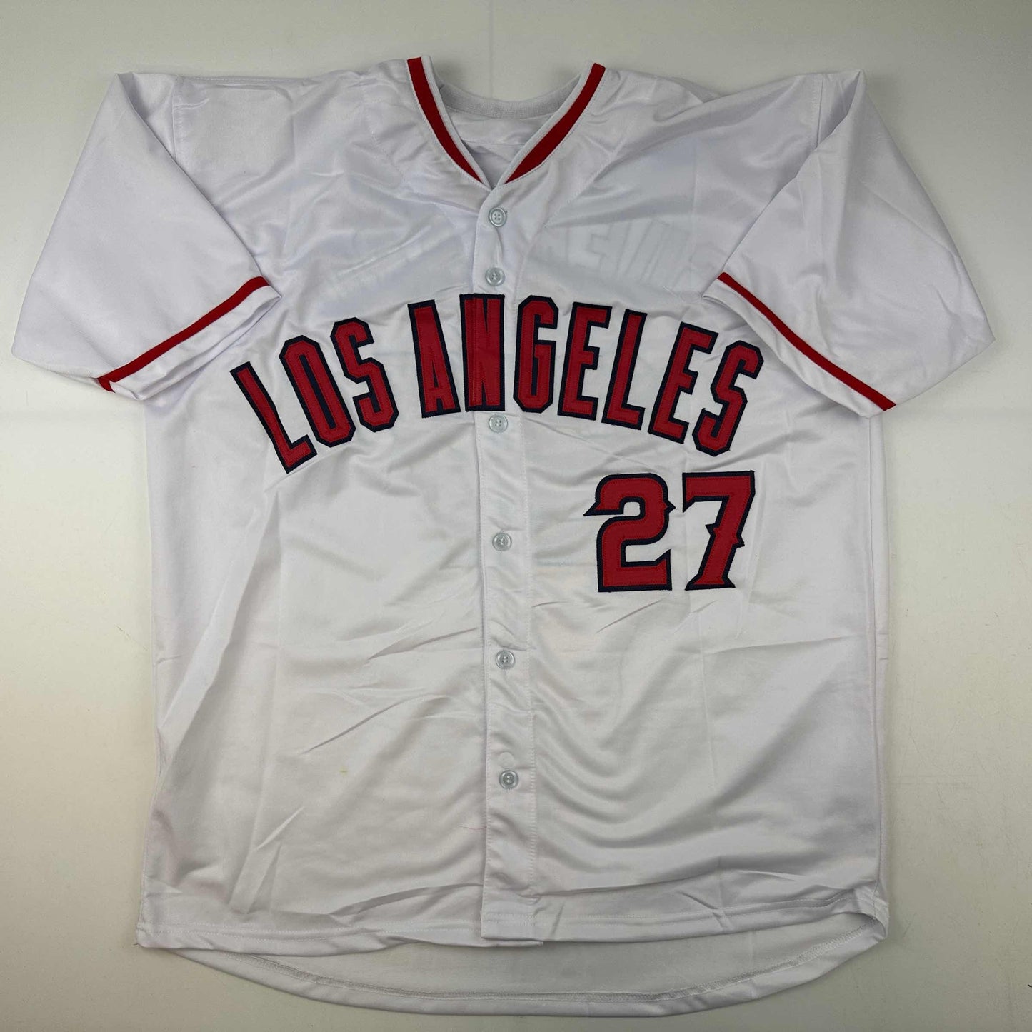 Facsimile Autographed Vladimir Guerrero Sr. Vlad Los Angeles LA Anaheim White Reprint Laser Auto Baseball Jersey Size Men's XL