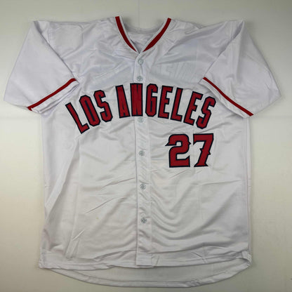Facsimile Autographed Vladimir Guerrero Sr. Vlad Los Angeles LA Anaheim White Reprint Laser Auto Baseball Jersey Size Men's XL