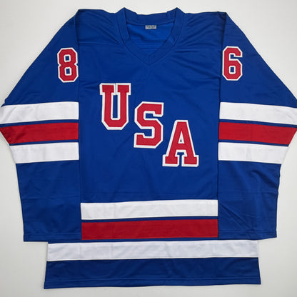 Facsimile Autographed Jack Hughes United States USA Blue 2026 Reprint Laser Auto Hockey Jersey Size Men's XL
