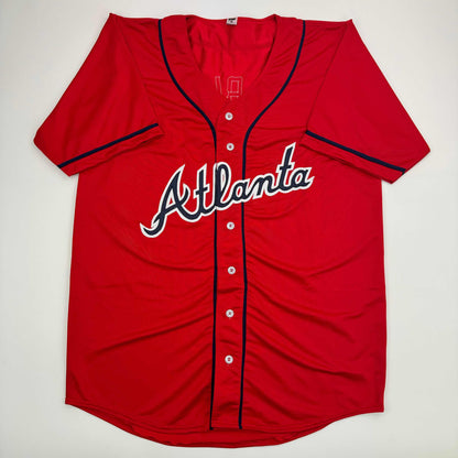Autographed/Signed Ozzie Albies Atlanta Red Baseball Jersey JSA COA