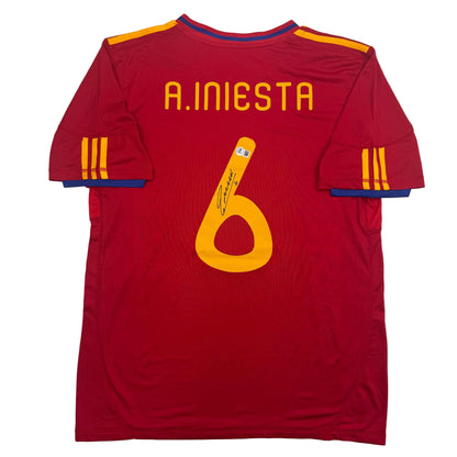 Autographed/Signed Andres Iniesta Spain Red World Cup Soccer Futbol Jersey Beckett BAS COA