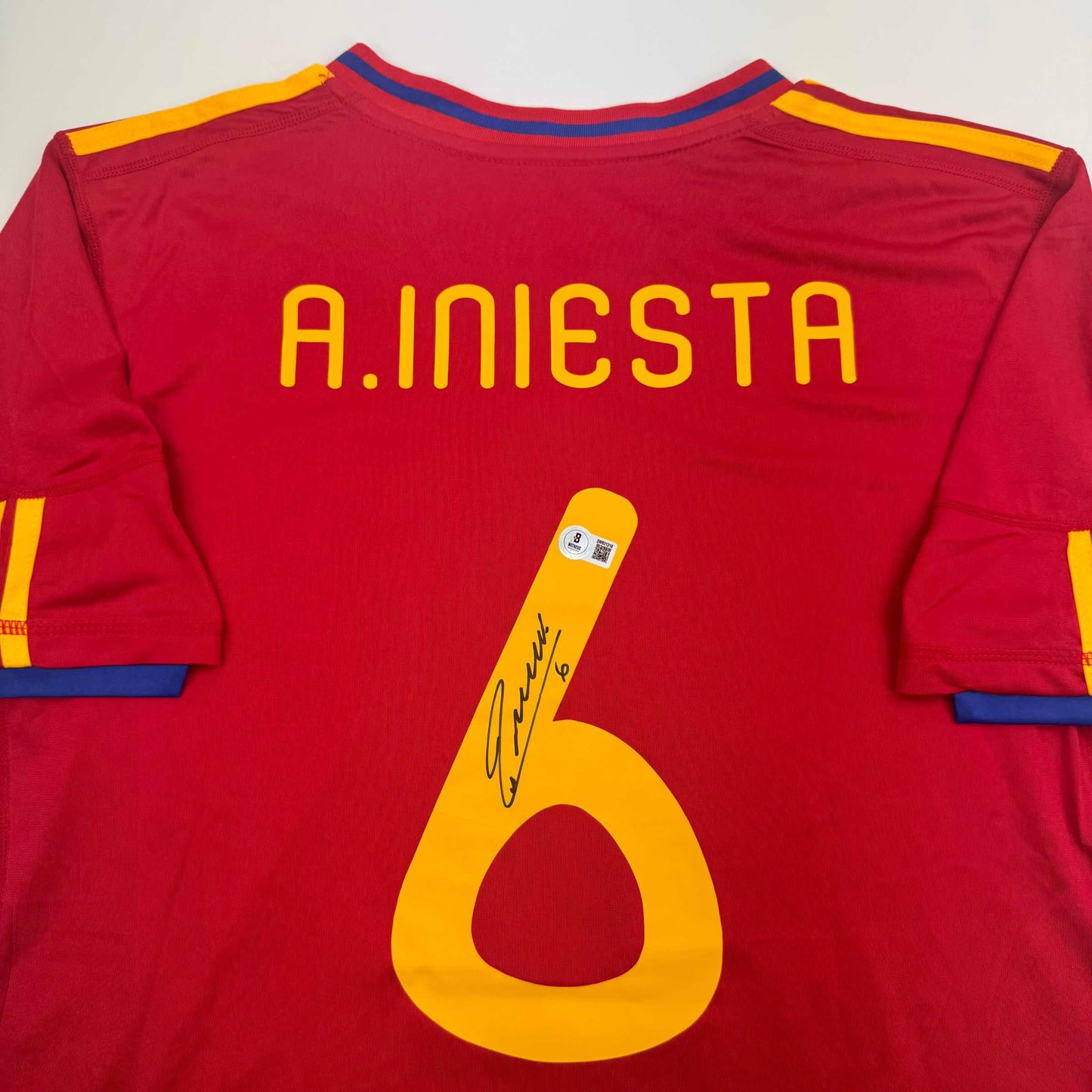 Autographed/Signed Andres Iniesta Spain Red World Cup Soccer Futbol Jersey Beckett BAS COA