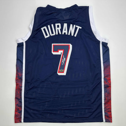 Facsimile Autographed Kevin Durant 2024 United States Team USA Blue Reprint Laser Auto Basketball Jersey Size Men's XL