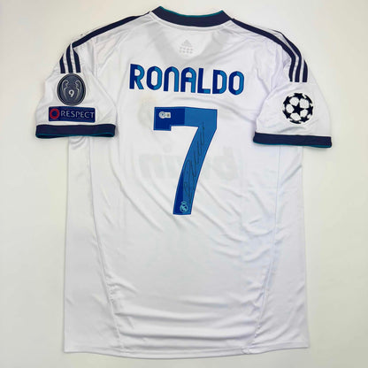 Autographed/Signed Cristiano Ronaldo Real Madrid White Soccer Jersey Beckett BAS COA