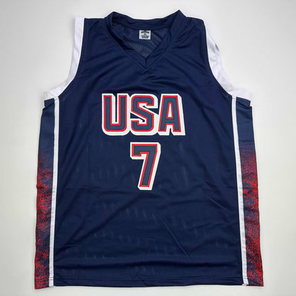 Facsimile Autographed Kevin Durant 2024 United States Team USA Blue Reprint Laser Auto Basketball Jersey Size Men's XL