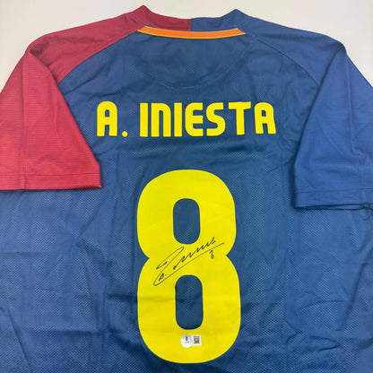 Autographed/Signed Andres Iniesta FC Barcelona Soccer Jersey Beckett BAS COA