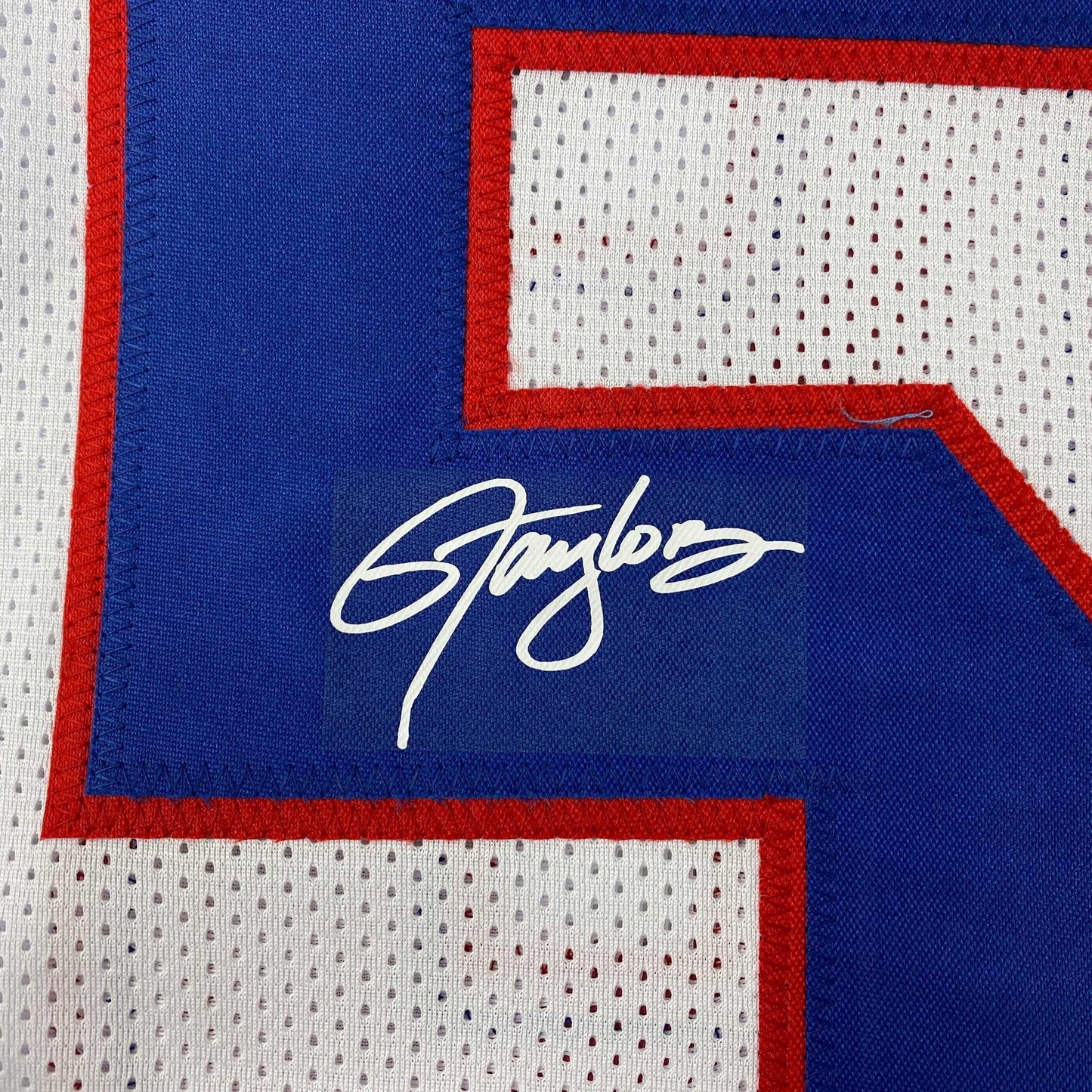 Facsimile Autographed Lawrence Taylor New York White Reprint Laser Auto Football Jersey Size Men's XL