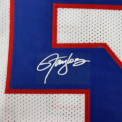 Facsimile Autographed Lawrence Taylor New York White Reprint Laser Auto Football Jersey Size Men's XL