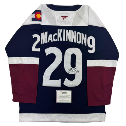 Autographed/Signed Nathan MacKinnon Colorado Avalanche Authentic Blue Hockey Jersey Fanatics COA