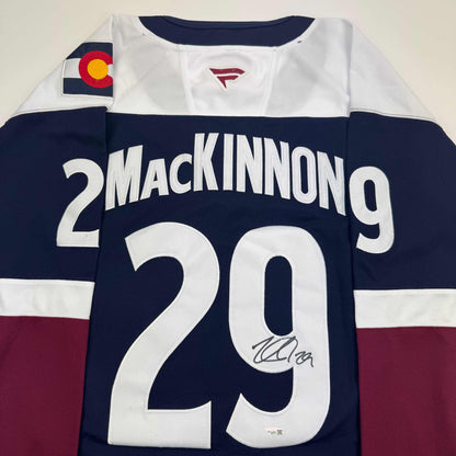 Autographed/Signed Nathan MacKinnon Colorado Avalanche Authentic Blue Hockey Jersey Fanatics COA