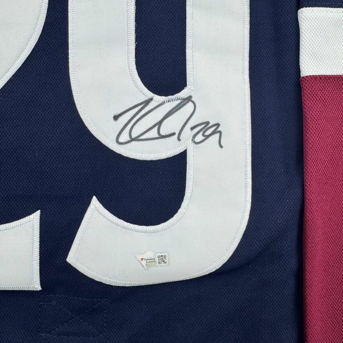 Autographed/Signed Nathan MacKinnon Colorado Avalanche Authentic Blue Hockey Jersey Fanatics COA