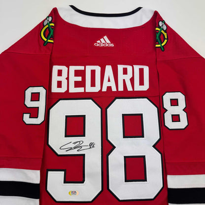 Autographed/Signed Connor Bedard Chicago Blackhawks Red Hockey Jersey PSA COA