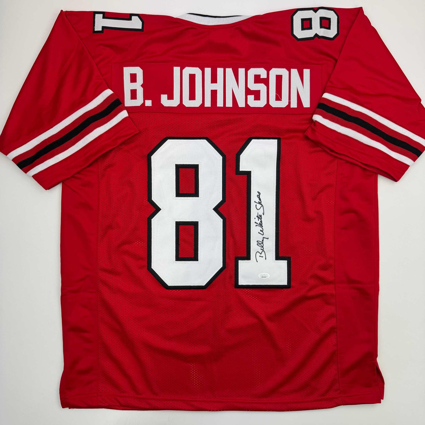 Autographed/Signed Billy White Shoes Johnson Atlanta Red Football Jersey JSA COA