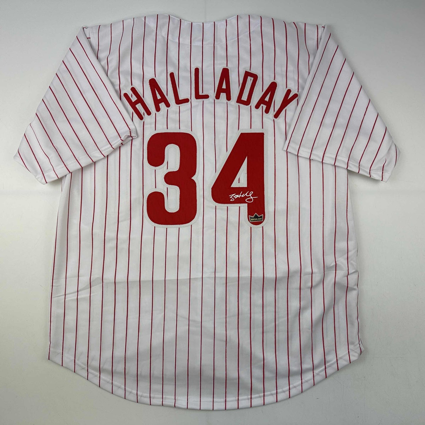 Facsimile Autographed Roy Halladay Philadelphia Pinstripe Reprint Laser Auto Baseball Jersey Size Men's XL