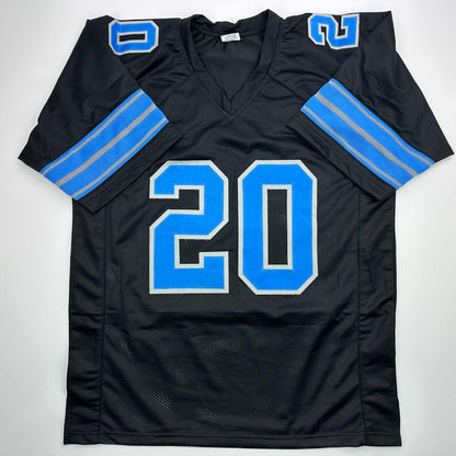 Facsimile Autographed Barry Sanders Detroit Black Reprint Laser Auto Football Jersey Size Men's XL