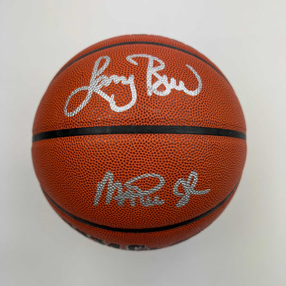 Autographed/Signed Larry Bird & Magic Johnson Dual Full Size Wilson Basketball Fanatics COA