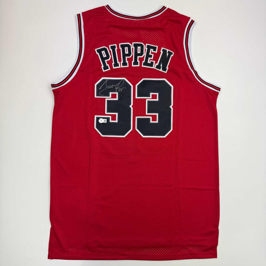 Autographed/Signed Scottie Pippen Chicago Red Basketball Jersey Beckett BSA COA