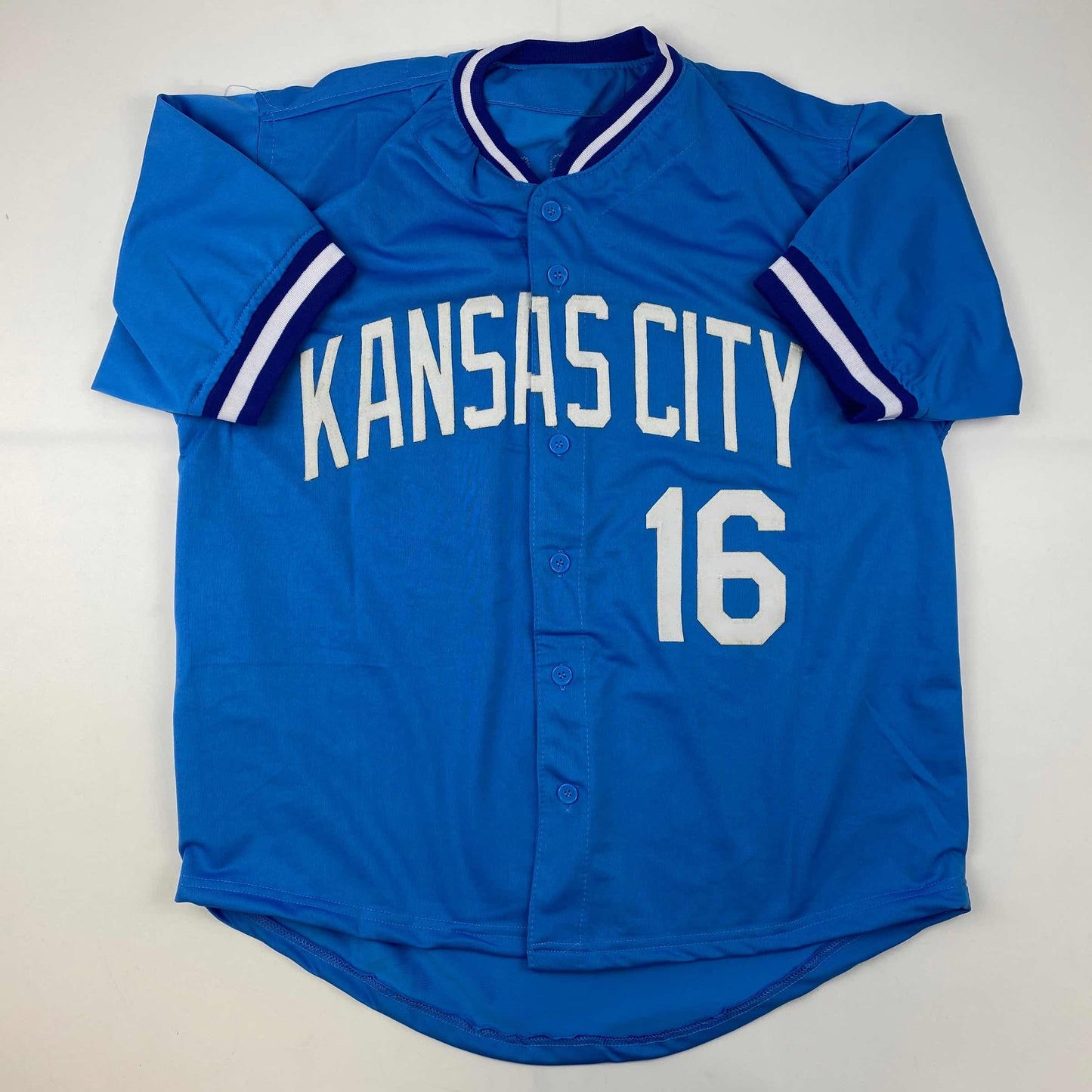 Facsimile Autographed Bo Jackson Kansas City Blue Reprint Laser Auto Baseball Jersey Size Men's XL
