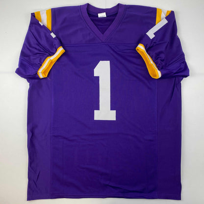 Facsimile Autographed Ja'Marr Chase LSU Purple Reprint Laser Auto College Football Jersey Size Men's XL