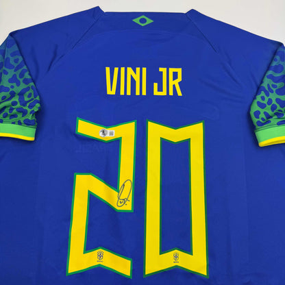 Autographed/Signed Vini Vinicius Jr. Brazil Blue Soccer Jersey Beckett BAS COA