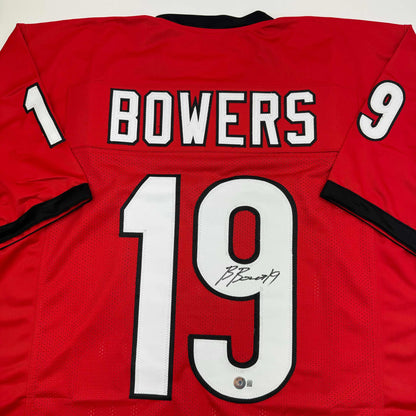 Autographed/Signed Brock Bowers Georgia Red College Football Jersey Beckett BAS COA