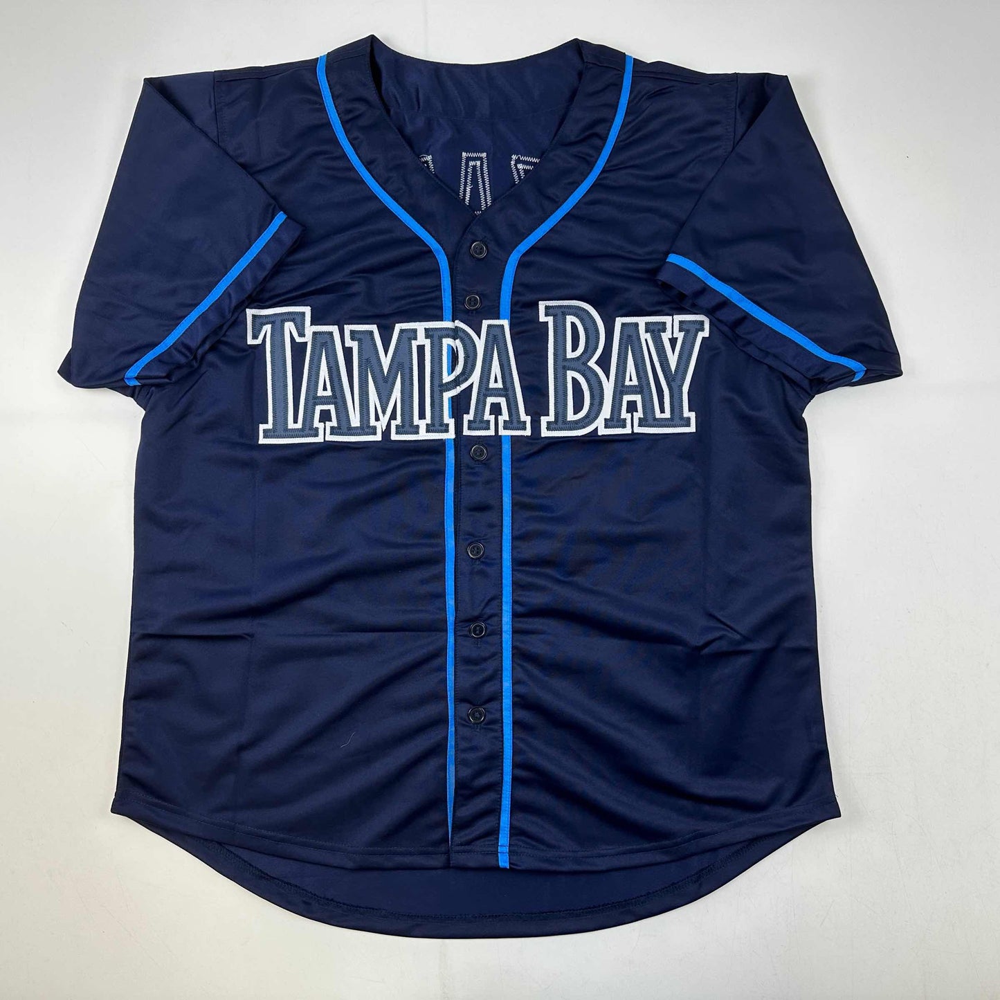 Facsimile Autographed Randy Arozarena Tampa Bay Navy Blue Reprint Laser Auto Baseball Jersey Size Men's XL