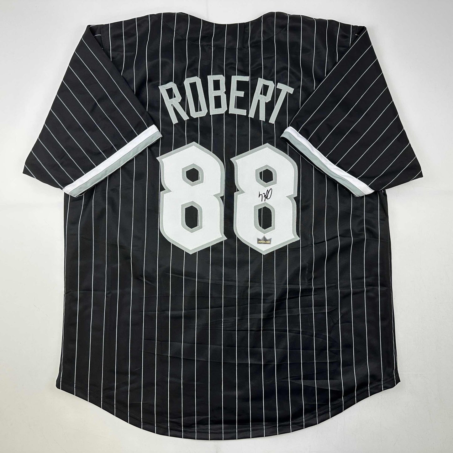 Facsimile Autographed Luis Robert Chicago Black Pinstripe City Connect Reprint Laser Auto Baseball Jersey Size Men's XL