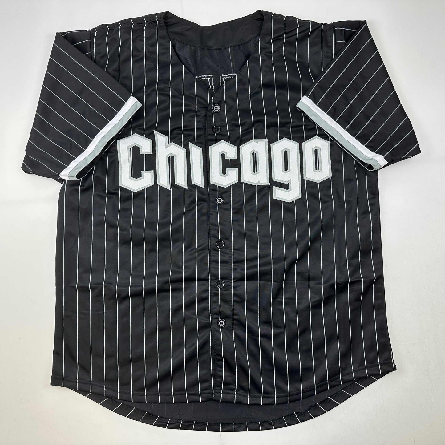 Facsimile Autographed Luis Robert Chicago Black Pinstripe City Connect Reprint Laser Auto Baseball Jersey Size Men's XL