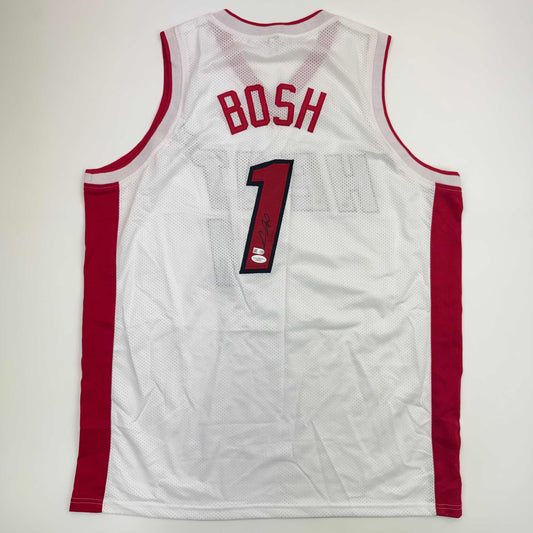 Autographed/Signed Chris Bosh Miami White Basketball Jersey JSA COA