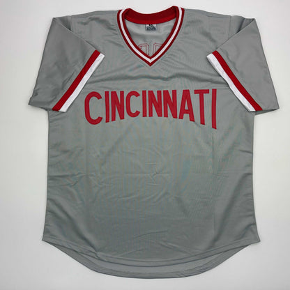 Facsimile Autographed Pete Rose Cincinnati Grey Reprint Laser Auto Baseball Jersey Size Men's XL