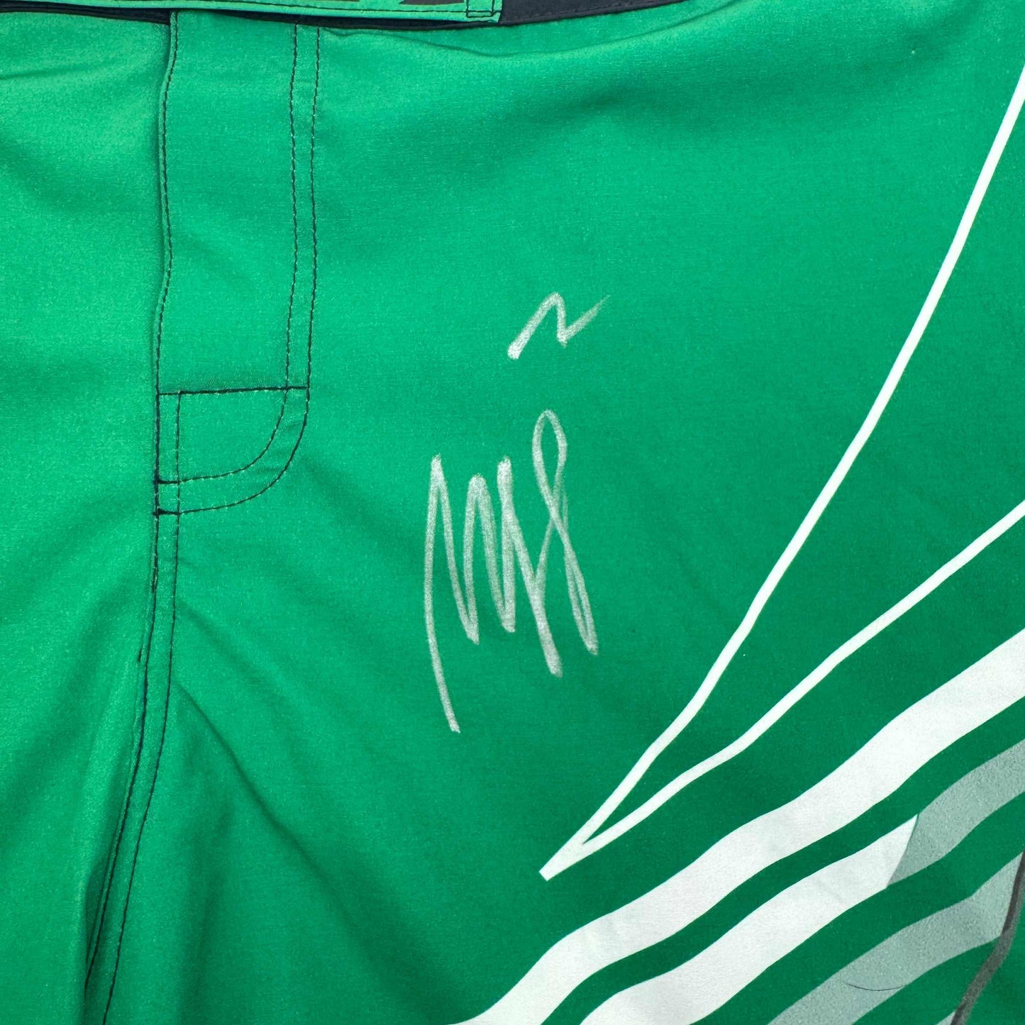 Autographed/Signed Khamzat Borz Chimaev Venom UFC MMA Ultimate Fighting Green Trunks PSA/DNA COA