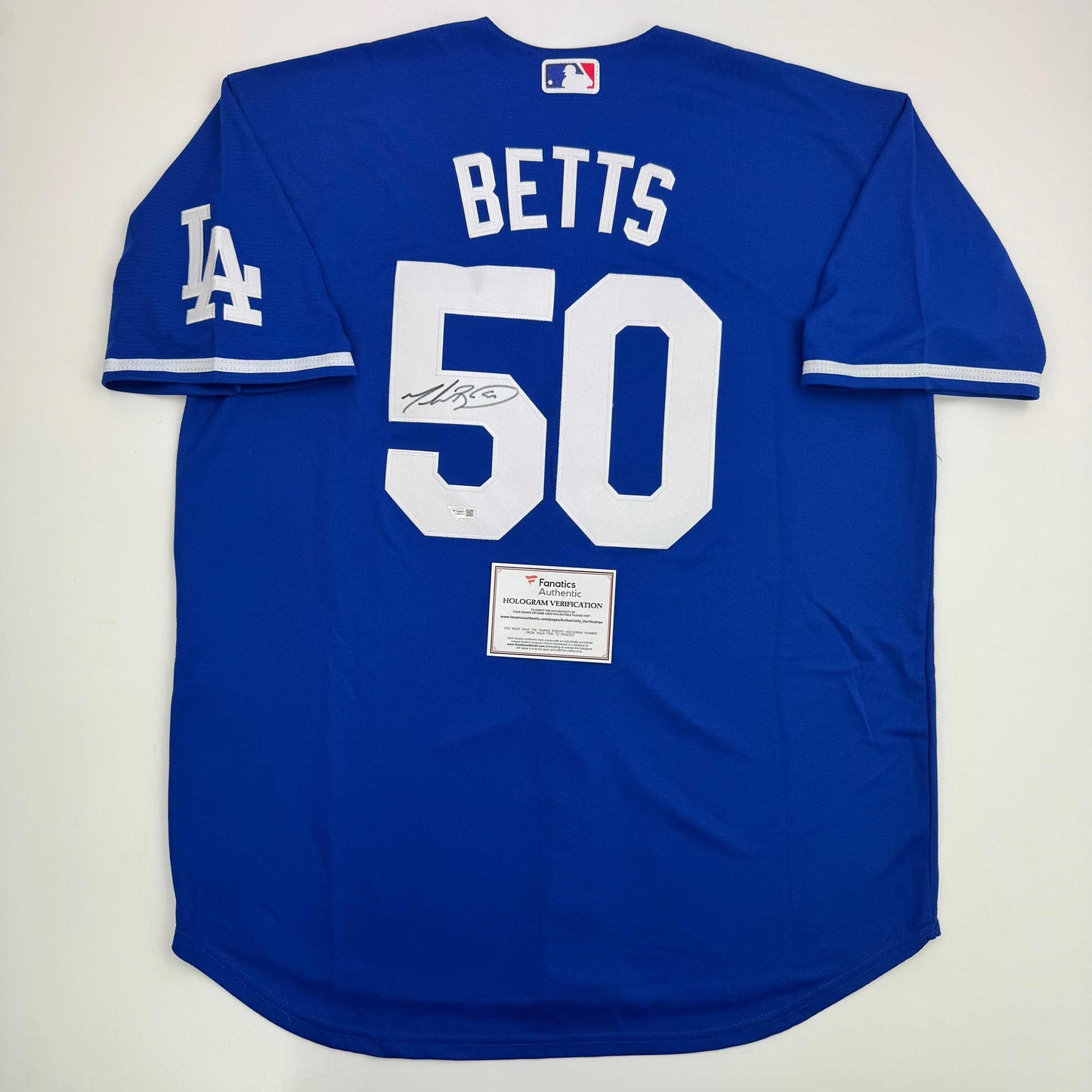 Autographed/Signed Mookie Betts Los Angeles LA Blue Baseball Jersey Fanatics COA