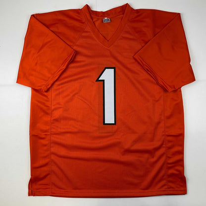 Facsimile Autographed Ja'Marr Chase Cincinnati Orange Reprint Laser Auto Football Jersey Size Men's XL