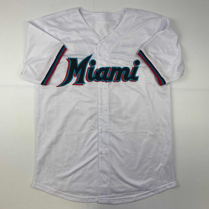 Autographed/Signed Jazz Chisholm Jr. Miami White Baseball Jersey JSA COA