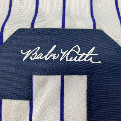 Facsimile Autographed Babe Ruth New York Pinstripe Reprint Laser Auto Baseball Jersey Size Men's XL