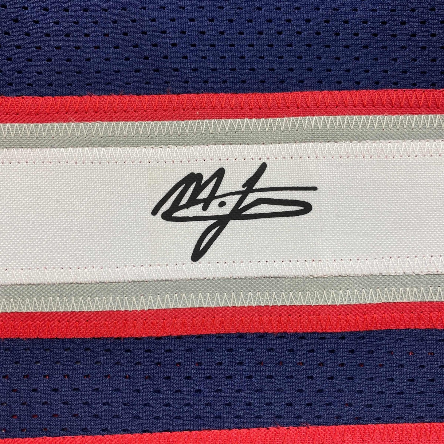 Facsimile Autographed Mac Jones New England Blue Reprint Laser Auto Football Jersey Size Men's XL