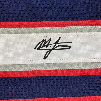 Facsimile Autographed Mac Jones New England Blue Reprint Laser Auto Football Jersey Size Men's XL