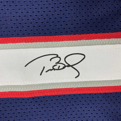 Facsimile Autographed Tom Brady New England Blue Reprint Laser Auto Football Jersey Size Men's XL
