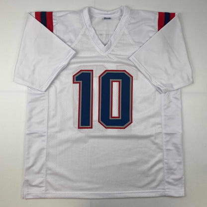 Facsimile Autographed Mac Jones New England White Reprint Laser Auto Football Jersey Size Men's XL