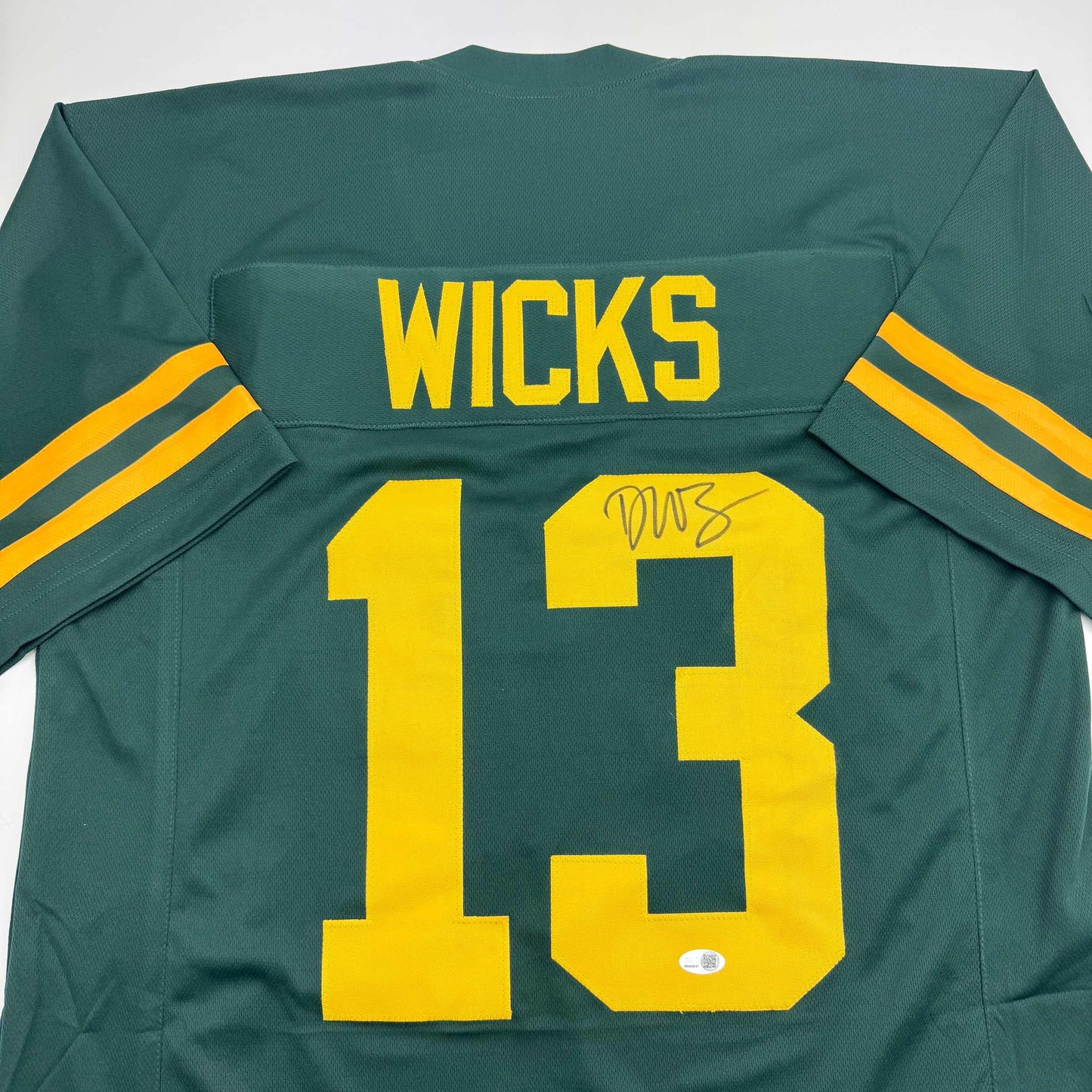 Autographed/Signed Dontayvion Wicks Green Bay Color Rush Football Jersey JSA COA